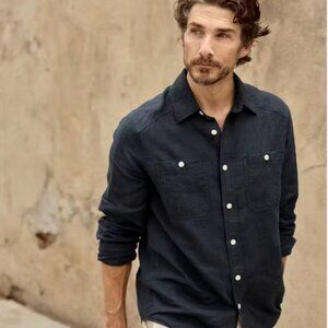 Flint & Tinder Crossback 100% Linen Workshirt Mens XL Blue Summer Minimalist